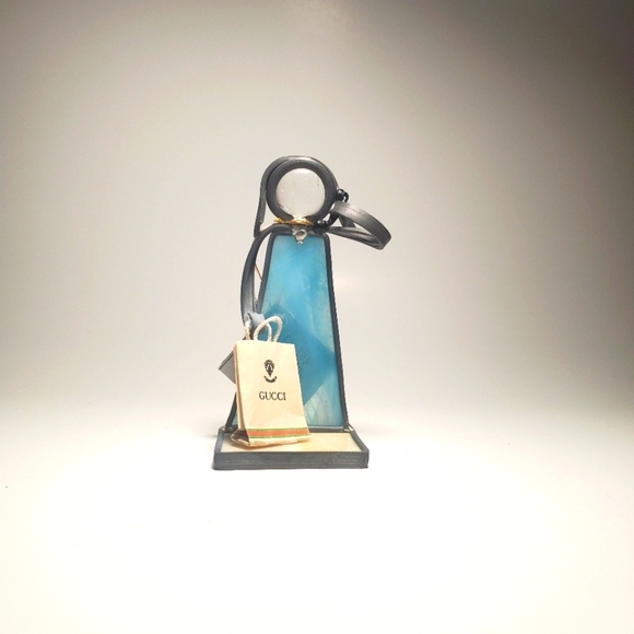 GUCCI Themed Stained Glass Figurine Angel Holding a Gucci Shopping Bag Decor NWT - Picture 3 of 9